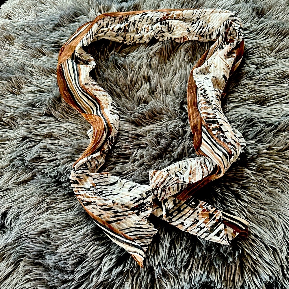 Brown And White Patterned Scarf - image 1